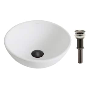 Elavo Small Round Ceramic Vessel Bathroom Sink in White with Pop Up Drain in Oil Rubbed Bronze