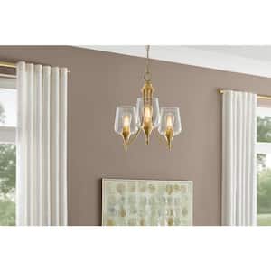 Pavlen 18 in. 3-Light Antique Brass Chandelier with Clear Glass Shades