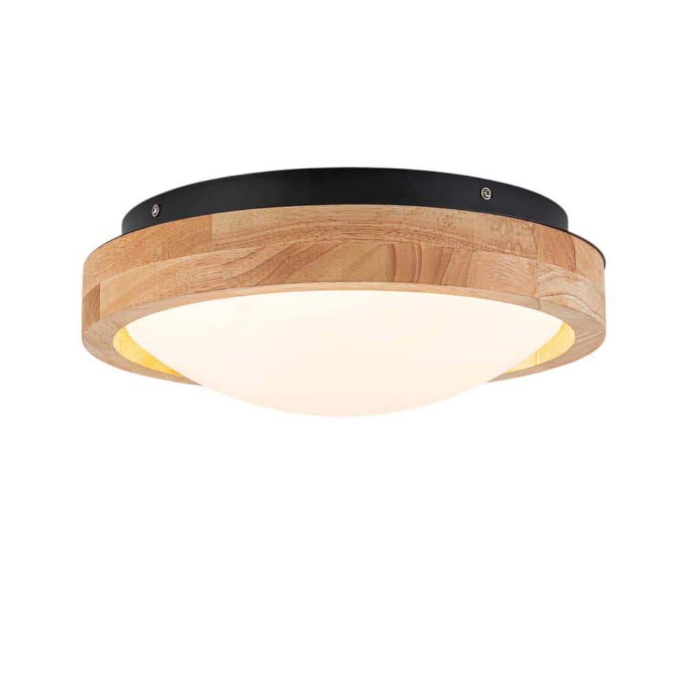 Kaden 14 in. W 1-Light Framhouse Round Matte Black Wood LED Flush Mount Ceiling Light for Bedroom Foyer price history on PriceWatchPro