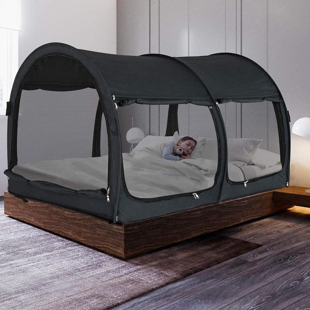 Twin Size Dark Gray Pop-Up Bed Tent Canopy