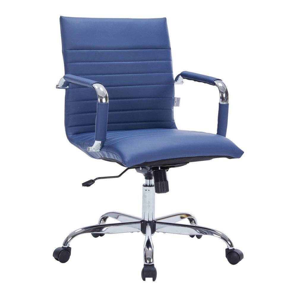 Harris Navy Blue Leatherette Swivel Office Chair with Steel Frame