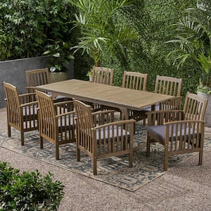 Sorrento Grey 9-Piece Wood Rectangular Outdoor Dining Set with Dark Grey Cushions