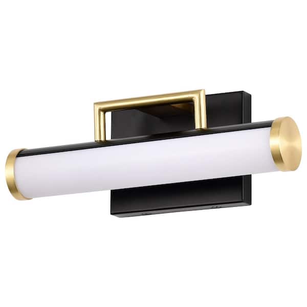 SATCO Solano 12 in. 1-Light Matte Black LED Vanity Light with White Acrylic Shade