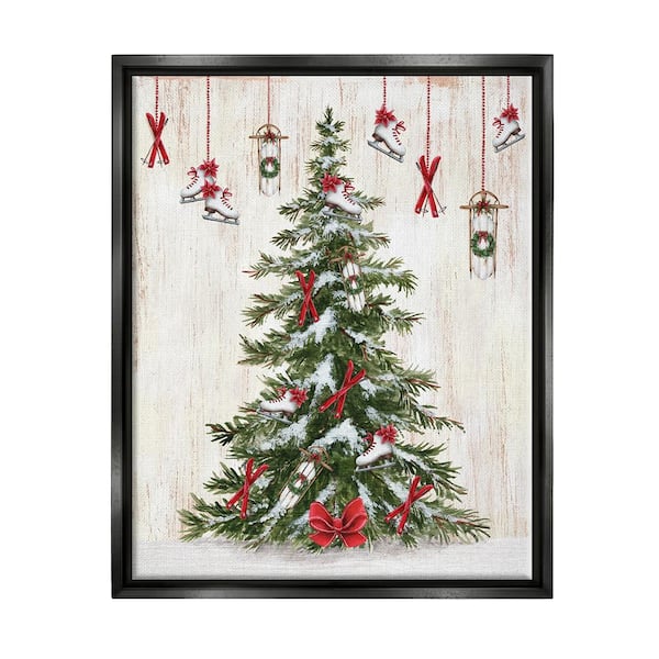 Stupell Industries Ice Skates and Sleds on Tree by Emma Leach 1 Piece Floater Frame Graphic Print Nature Poster Art Print 31 in. x 25 in.