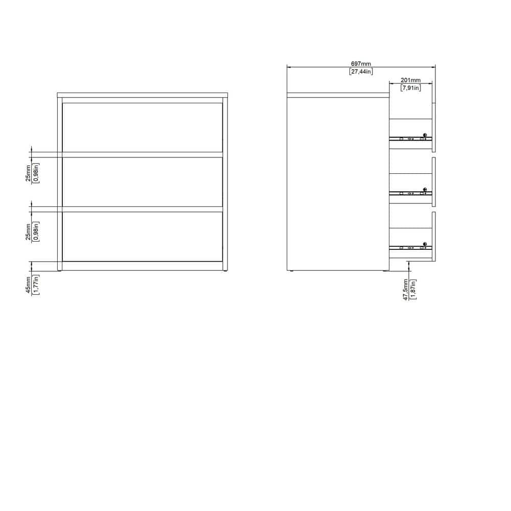 White 32" Modern 3-Drawer Chest Dresser