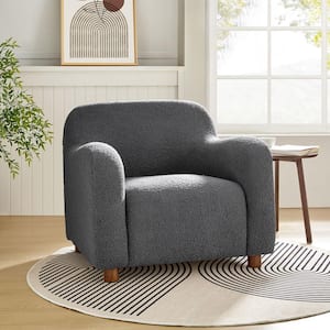 William Modern Grey 35 in. Wide Boucle Upholstered Armchair with Solid Wood Legs
