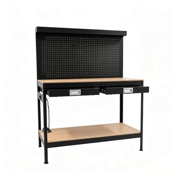 48.99"×22.99" Garage Workbench,2 Drawers,Pegboard,Power Outlet,Storage Shelf,332‑lb Capacity,for Workshop & Home