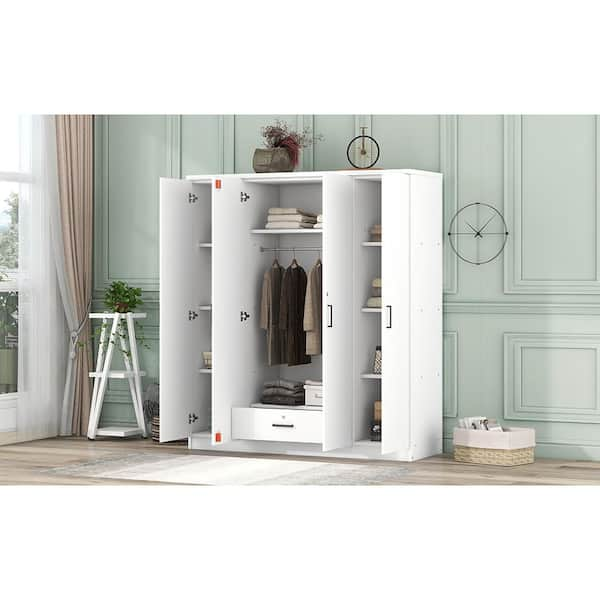 Cathkin 71H Wardrobe Closet with Hanging Rod, Cabinet with 2 Drawers & 2 Shelves, Sliding Door Gracie Oaks Color: White