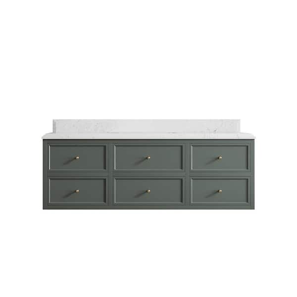 Willow Collections Roswell Floating 60 in. Single Sink Freestanding Pewter Green Bath Vanity with Empira White Qt. Top Unassembled