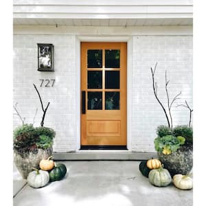 36 in. x 80 in. 3/4 6-Lite with Beveled Glass Black Stain Right Hand Douglas Fir Prehung Front Door