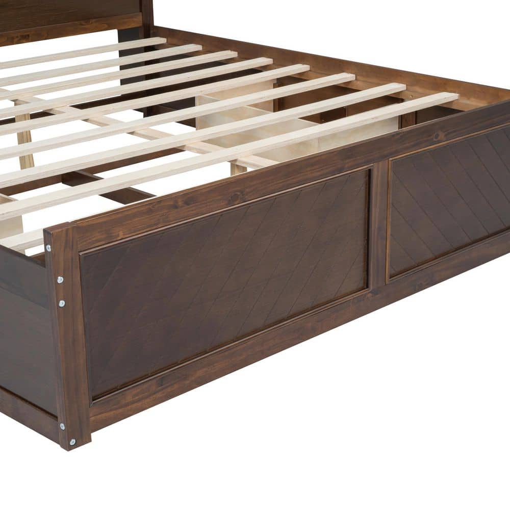 Eric Brown Wood Frame King Size Platform Bed with Storage Headboard, Charging Station, 2 Drawers, Shelves, Antique Wood - thumbnail 7