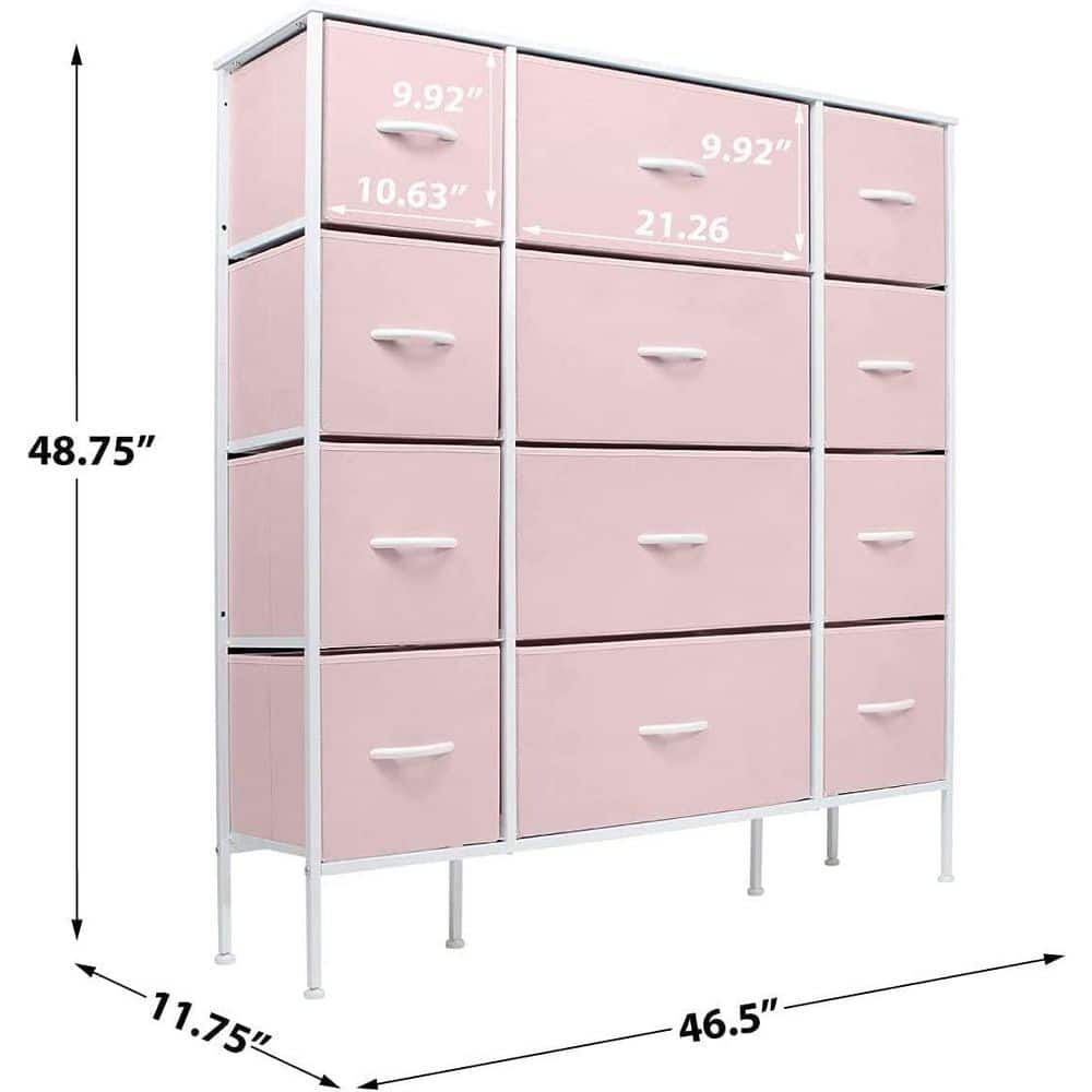 Playful Pink 12-Drawer Nursery Dresser with Easy Levelers