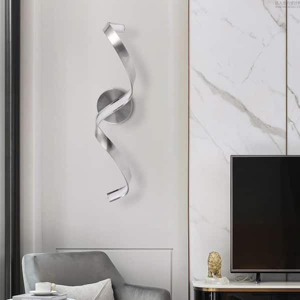 OUKANING 23.6 in. 1-Light Silver Modern Spiral 3-Color Integrated