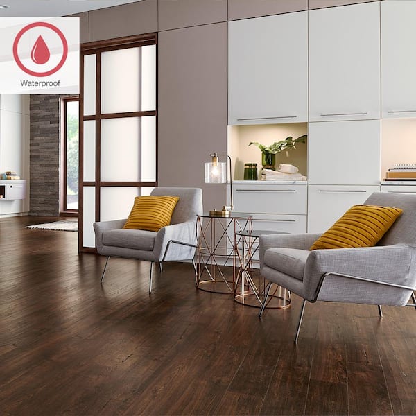 Outlast+ Java Scraped Oak 12 mm T x 6.1 in. W Waterproof Laminate Wood Flooring (16.12 sq. ft./case)