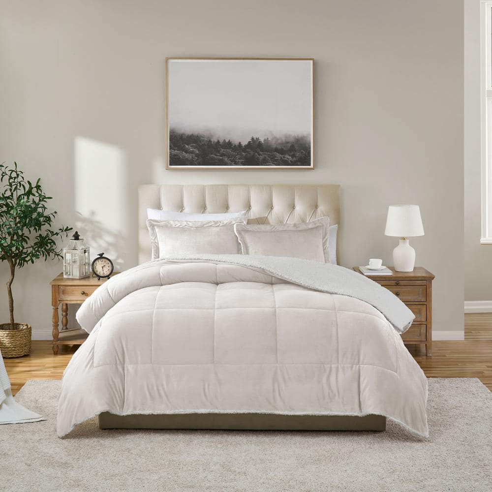 Ivory Twin Reversible Microfiber Down Alternative Comforter Set