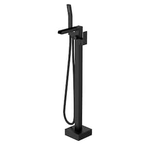 Warterfall 1-Handle Freestanding Tub Faucet with Handheld Shower in Matte Black