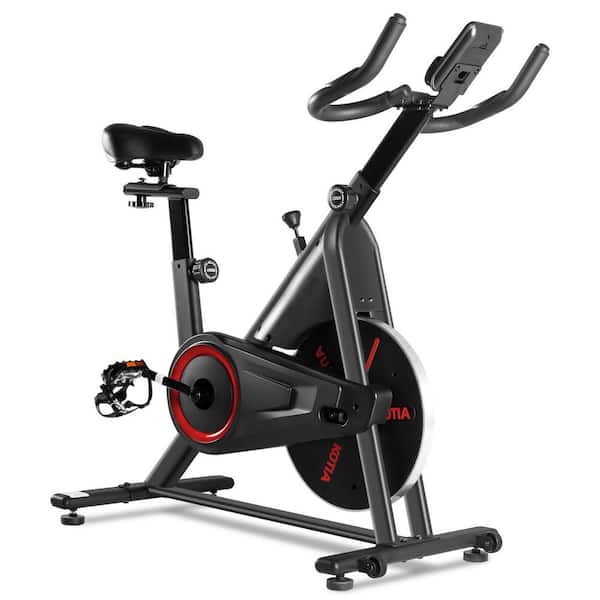 Tidoin Black and Red Metal Exercise Bike with Phone Bracket, Heavy Flywheel and LCD Monitor