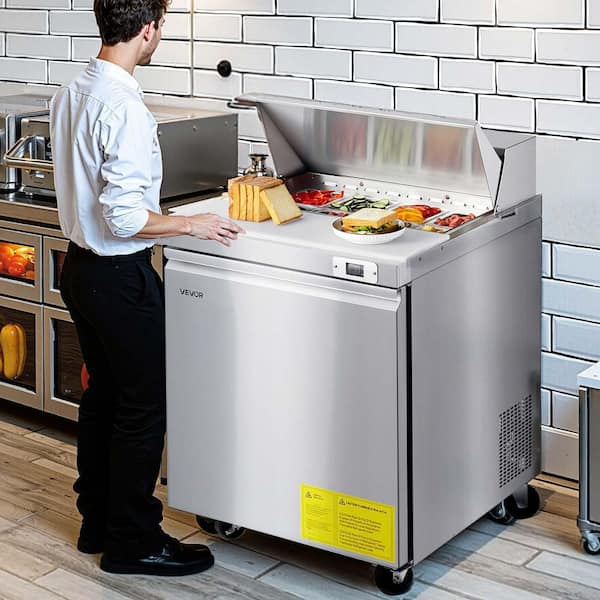 31 in. Sandwich Prep Table 7.1 cu. ft. Food Prep Fridge, Commercial Prep Refrigerator Table in Stainless Steel Silver