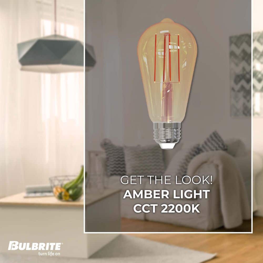 Amber Vintage Style Dimmable LED ST18 Light Bulbs, 2-Pack