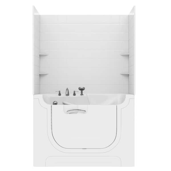 Nova Heated Series 30 in. x 60 in. Left Drain Air Jetted Bathtub in White with 6 in. Tile Shower Wall Kit