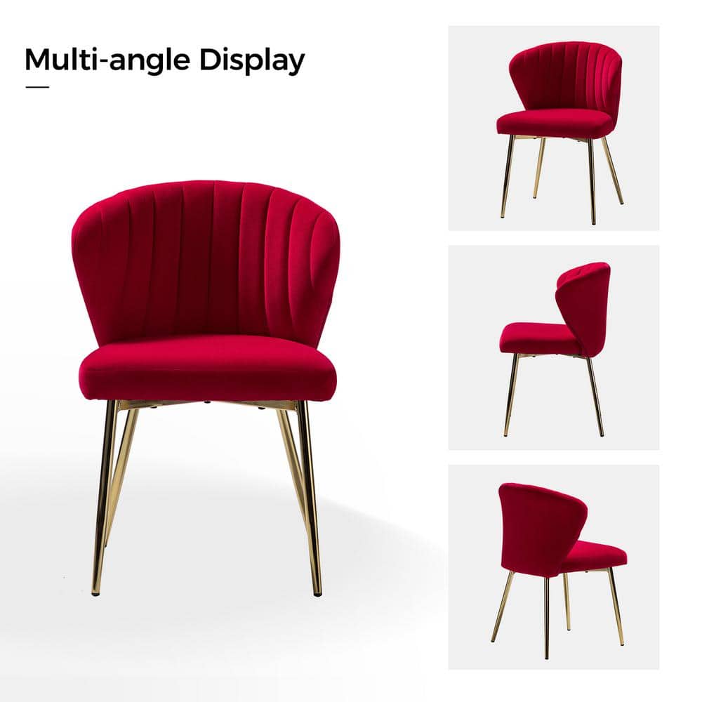 Red Velvet Upholstered Side Chair with Gold Metal Legs
