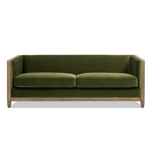 Georgia 81 in. Cane Rattan Tuxedo Sofa, Olive Green Performance Velvet