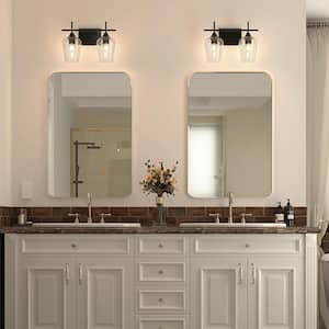 2-Light Matt Black Vanity Light Bathroom with Clear Glass Shades