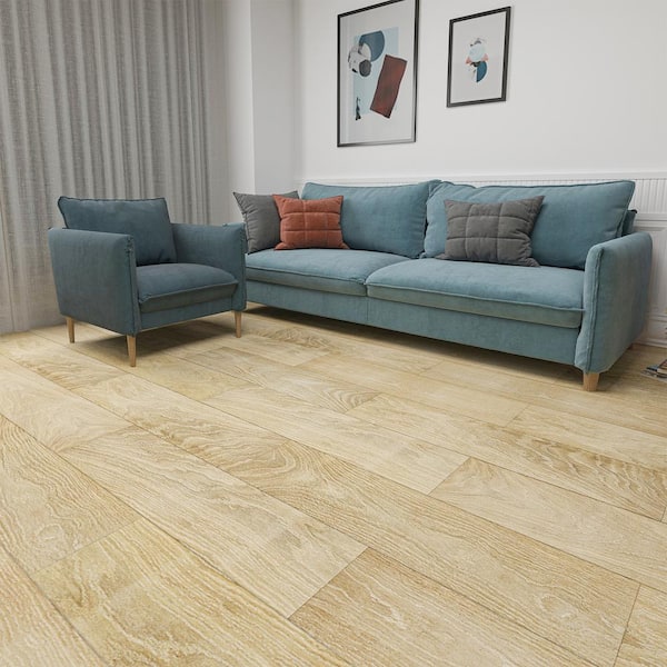 Beige 12MIL 6 in. W x 36 in. L Peel and Stick Water Resistant Vinyl Tile Flooring (54 sq. ft./Case)
