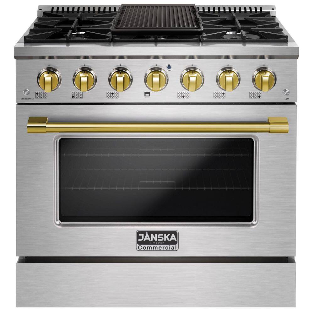 36 in. 5.2 cu. ft. Dual Fuel Range, 6 Burners, Convection Oven, Griddle, in Stainless Steel with Gold Knobs and Handle price history on PriceWatchPro