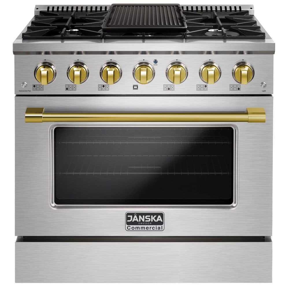 JANSKA 36 in. 5.2 cu. ft. Dual Fuel Range, 6 Burners, Convection Oven ...