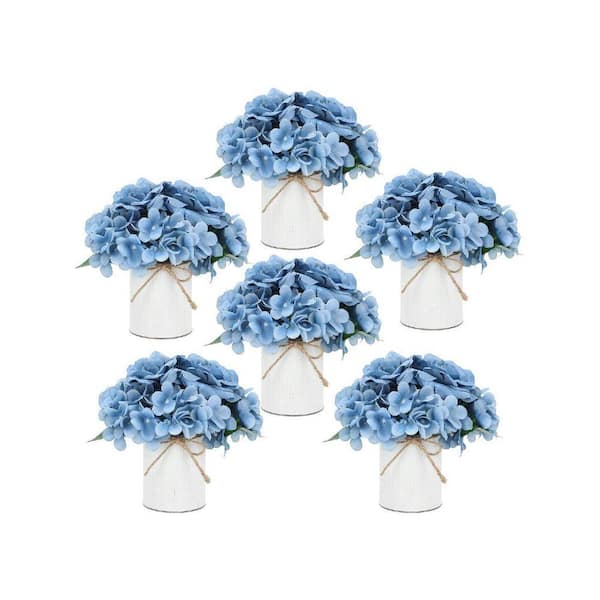 8 in. Blue Indoor Artificial Hydrangeas Floral Arrangement in