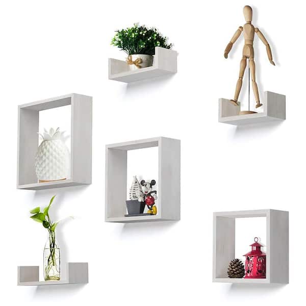 Cubilan 12 in. x 12 in. x 3.5 in. Rustic White Wood Decorative Cubby Wall Shelves