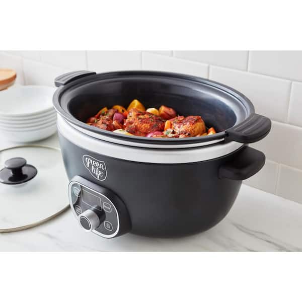 GreenLife Cook Duo Healthy Ceramic Nonstick Programmable 6 Quart  Family-Sized Slow Cooker, PFAS-Free, Removable Lid and Pot, Digital Timer,  Dishwasher Safe Parts, Turquoise