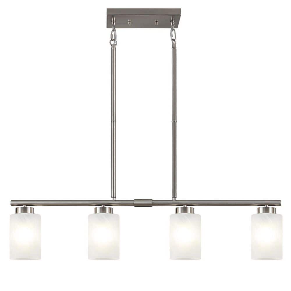 4-Light Nickel Modern Linear Chandelier with Glass Shade Kitchen Island Adjustable Hanging Pendant for Living Room price history on PriceWatchPro