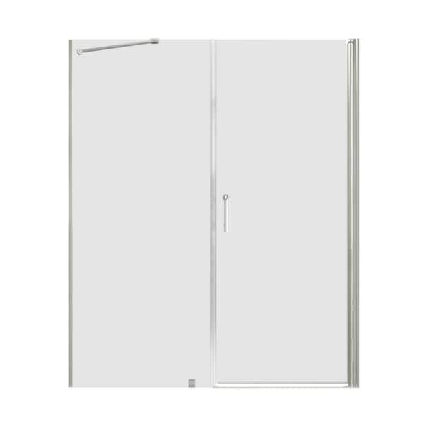 60 in. W x 72 in. H Freestanding Single Sliding Frameless Shower Enclosure in Brushed Nickel Finish
