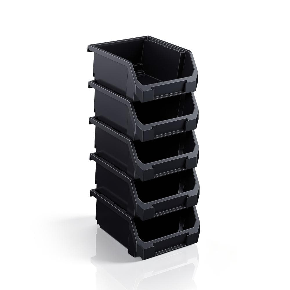Open Front Stackable Garage Plastic Storage Bin – Organize Tools, Hardware & Shelving - Small, Set of 5, Black price history on PriceWatchPro