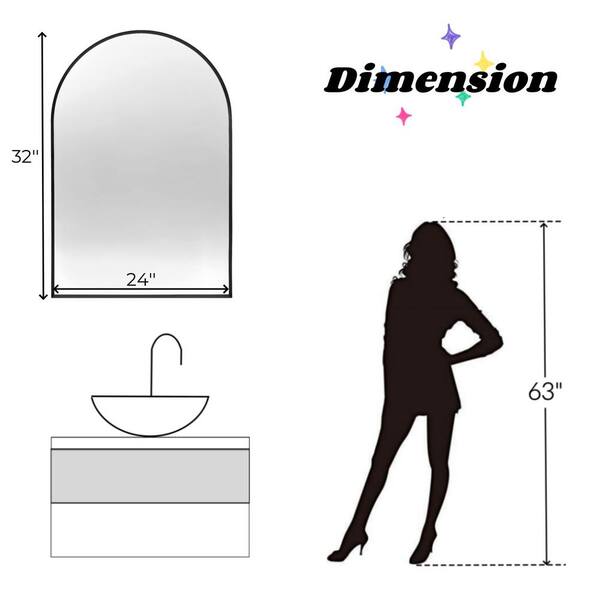 24 in. W x 32 in. H Arch Top Metal Frame Wall Bathroom Vanity