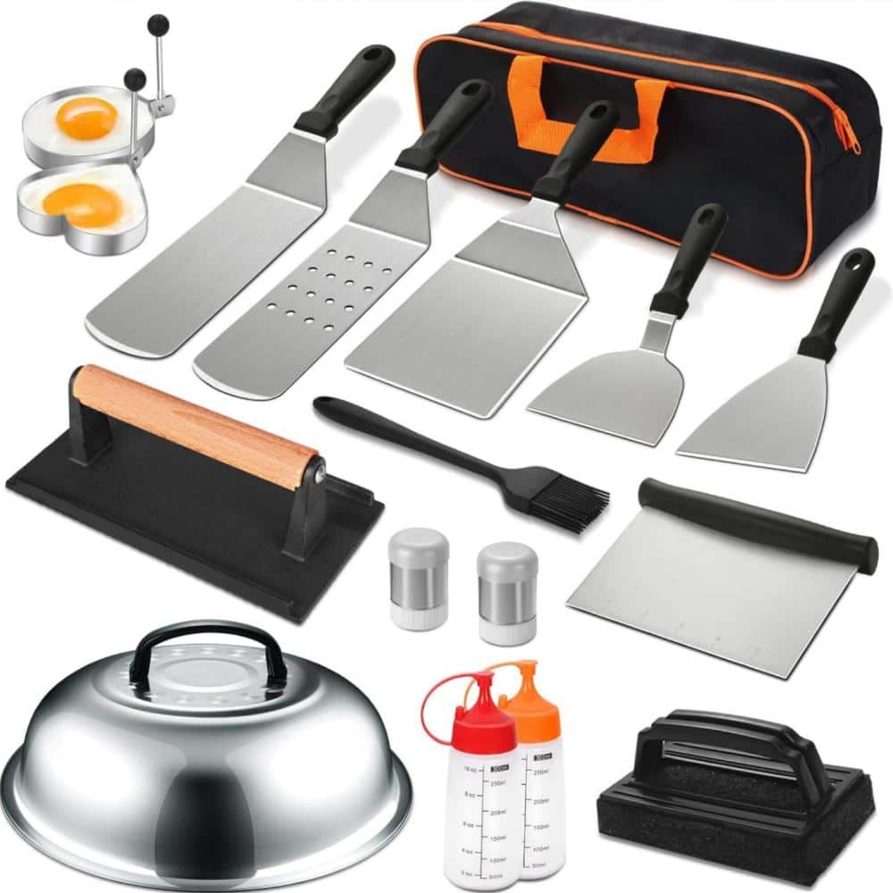18PCS Flat Top Teppanyaki Spatula Set with Scraper, Basting Cover - Home Cooking Griddle and Outdoor BBQ Grilling Sets price history on PriceWatchPro