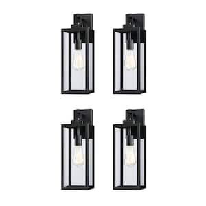 Bonanza 18 in. 1-Light Matte Black Outdoor Wall Lantern Sconce with Clear Glass Shade, 1 x E26 (4-Pack)