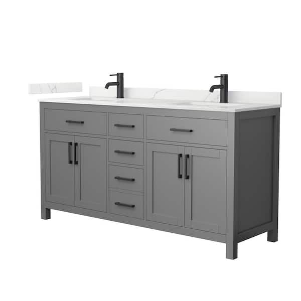Wyndham Collection Beckett 66 in. Double Freestanding Dark Gray Bath Vanity with Giotto Quartz Top (Assembled)