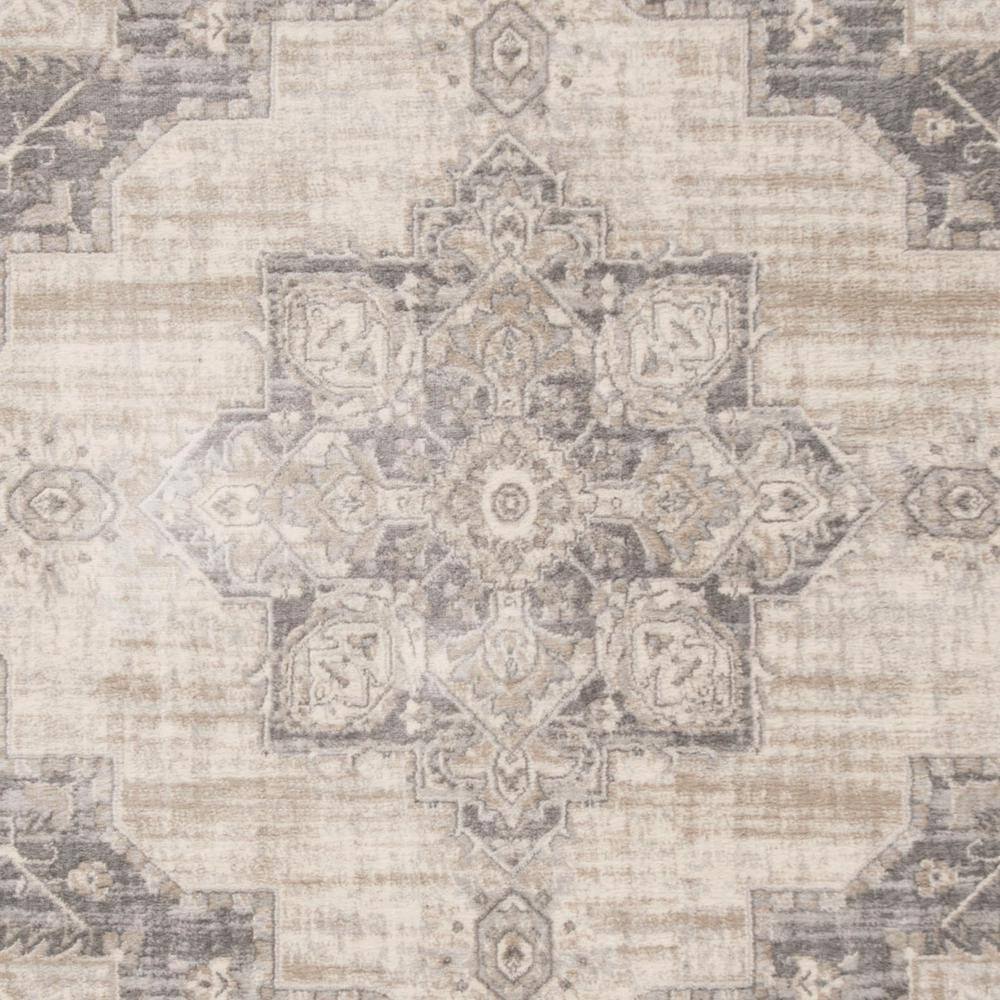 Reversible Round Cream/Gray Synthetic Easy Care Area Rug, 9' x 9'