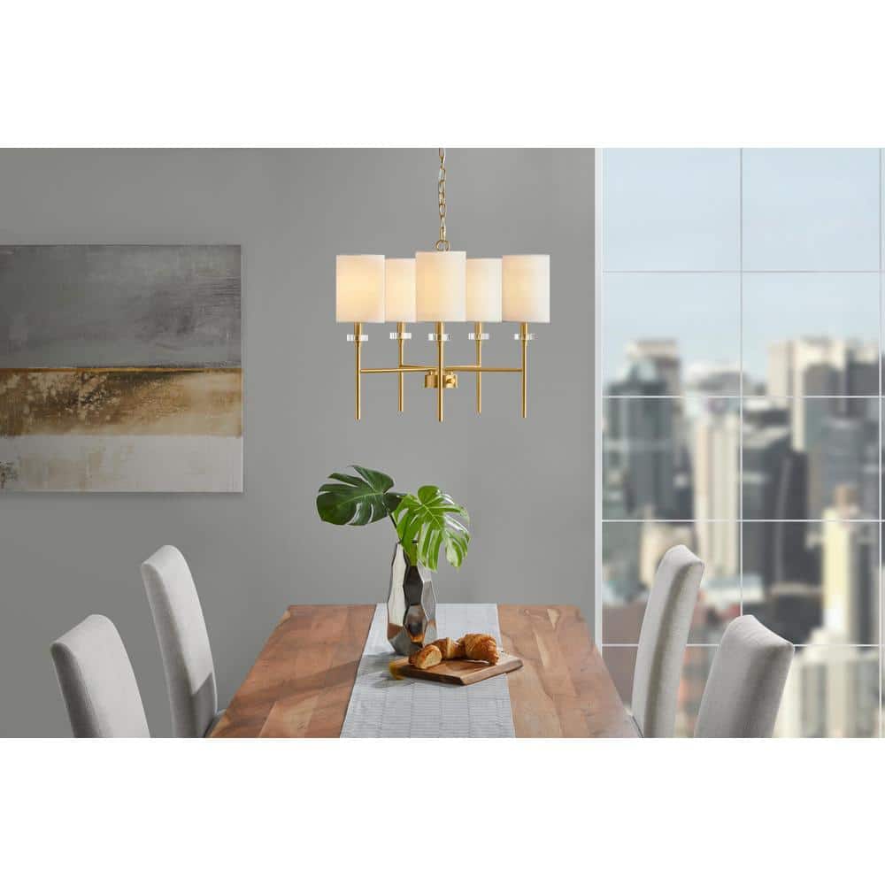 5 Light Modern Aged Brass Finish Chandelier With White Fabric Shades price history on PriceWatchPro