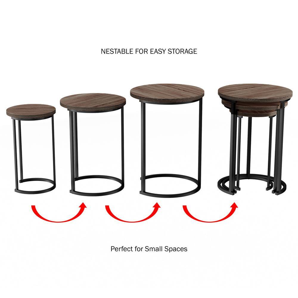 Gray Oak and Black Metal Round Nesting Tables Set of 3