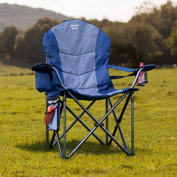 Portable Blue and Grey Metal Outdoor Padded Lawn Chair with