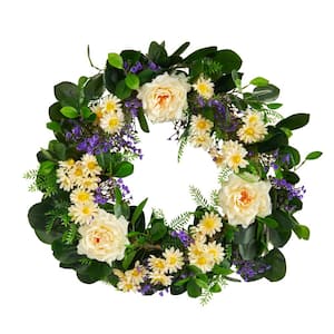 22 in. Mixed Rose and Daisy Artificial Wreath