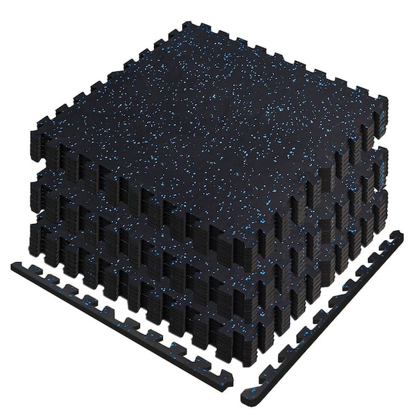 24 in. x 24 in. x 0.55 in. Thick Rubber EVA Gym Flooring Tiles, Interlocking Anti-Fatigue Tiles, Black/Blue (48 sq. ft.)