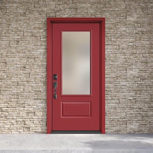 Performance Door System 36 in. x 80 in. 3/4-Lite Right-Hand Inswing Pearl Red Smooth Fiberglass Prehung Front Door