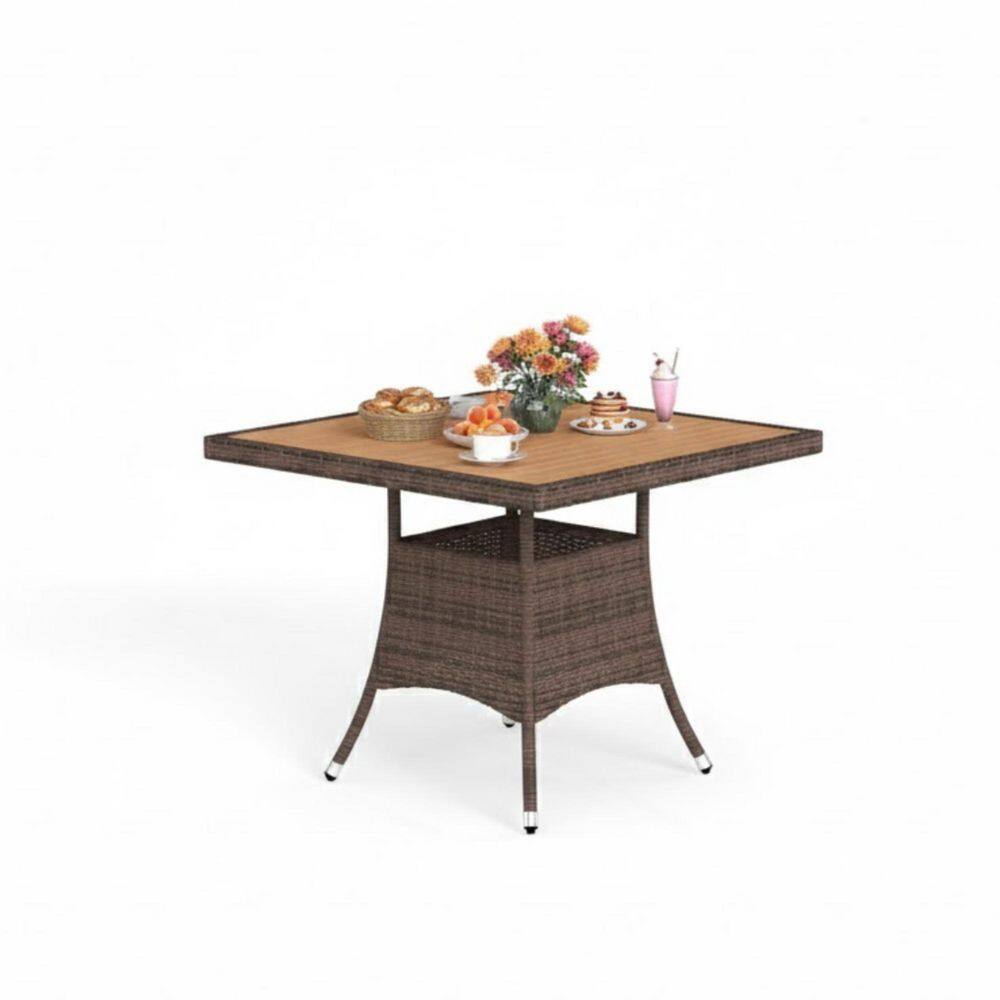35 in. L x 35 in. W Rattan Outdoor Dining Table for 4 Person Square Patio Table with Wood Tabletop price history on PriceWatchPro