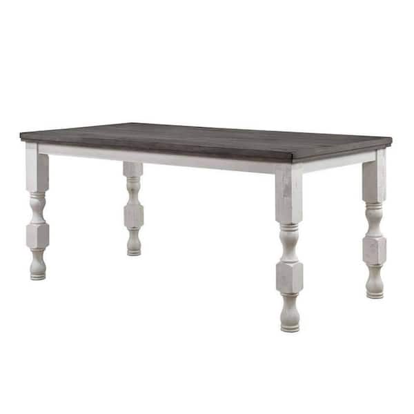 Benjara 39.5 in. White and Gray Wood Top Pedestal Dining Table (Seat of 8)