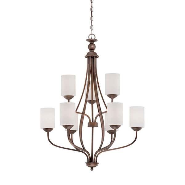 Millennium Lighting 9-Light Rubbed Bronze Chandelier with Etched White Glass